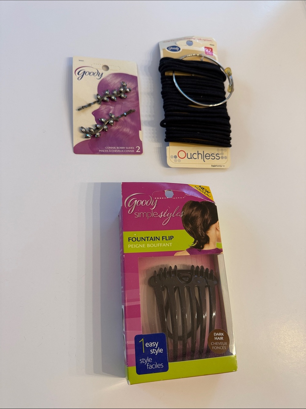 Vintage Goody Black Fountain Flip Hair Comb & Elastic Set